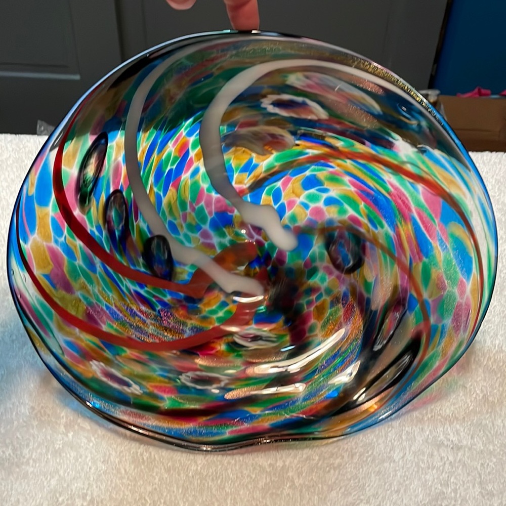 Breathtaking hand blown multicolor bowl by artisan at Silver Dollar City